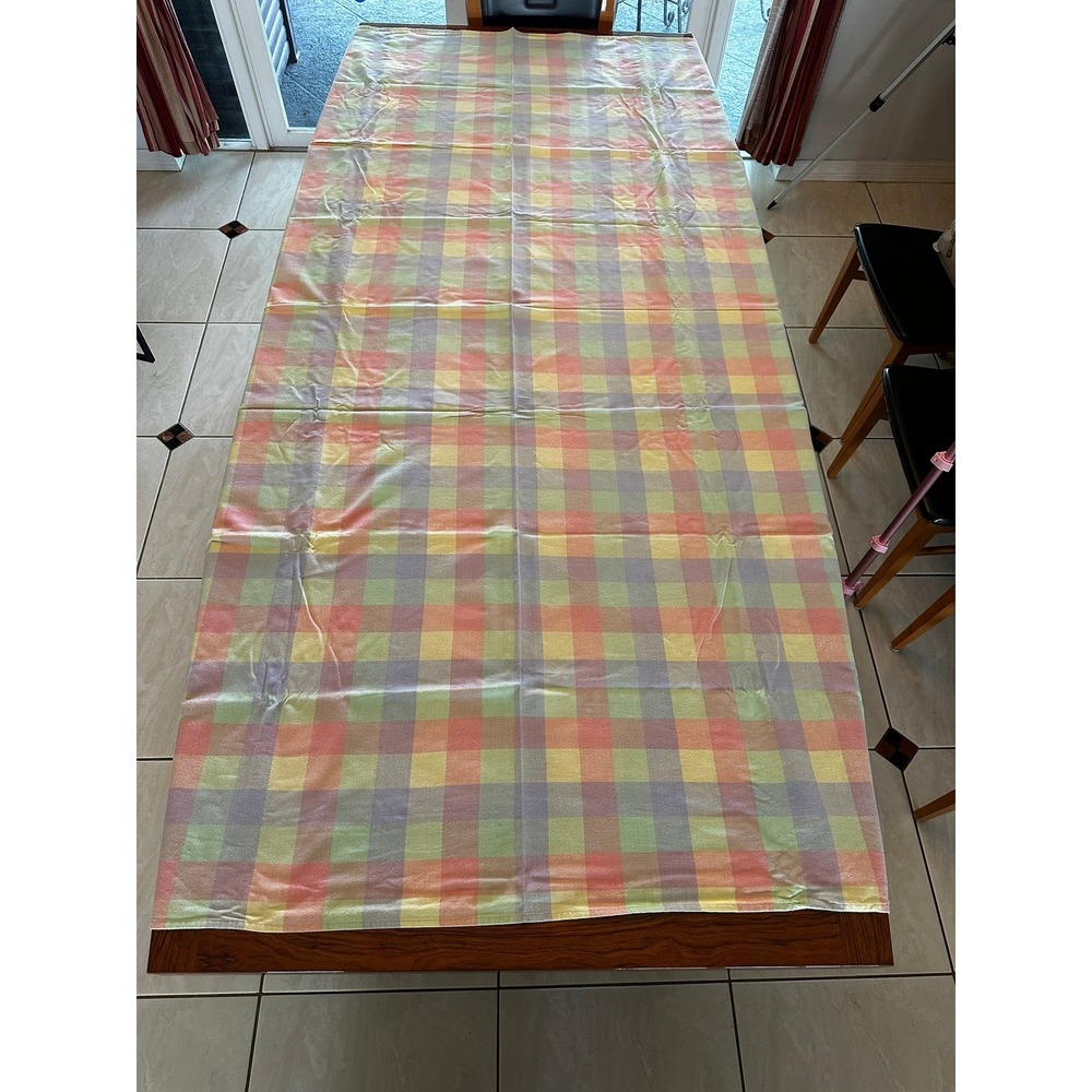 Vintage Pastel‎ Plaid Tablecloth Rectangular Woven Multi Color Check Farmhouse